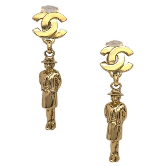 Chanel Dangle Earrings Clip-On Gold 02P 185851 - Picture 1 of 4